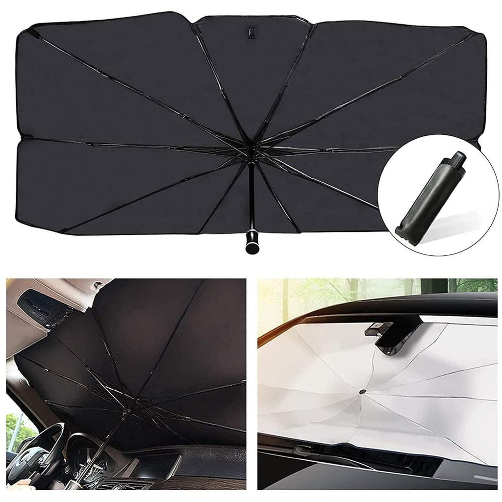 Carbrella Metal Car Windshield Sun Shade Umbrella, Foldable Car Sunshades Reflect And Protect Vehicle From UV Sun And Heat, Easy To Use/Store, 56 In X 31 In, Fit Most Vehicle, Black