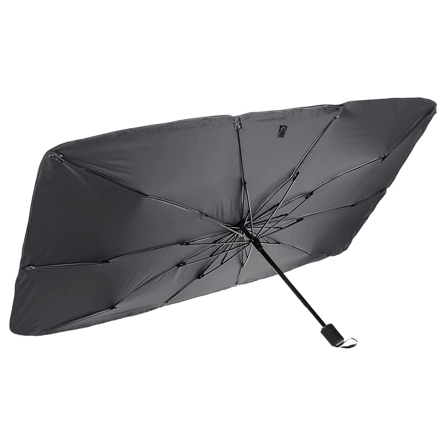 Carbrella Metal Car Windshield Sun Shade Umbrella, Foldable Car Sunshades Reflect And Protect Vehicle From UV Sun And Heat, Easy To Use/Store, 56 In X 31 In, Fit Most Vehicle, Black